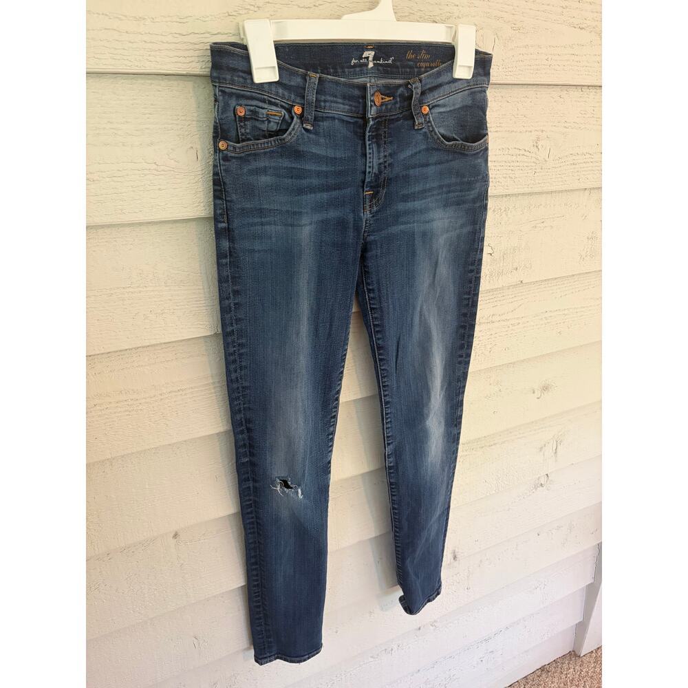 7 For All Mankind The Slim Cigarette Jeans Distressed Medium Wash Size 28 - Picture 3 of 11